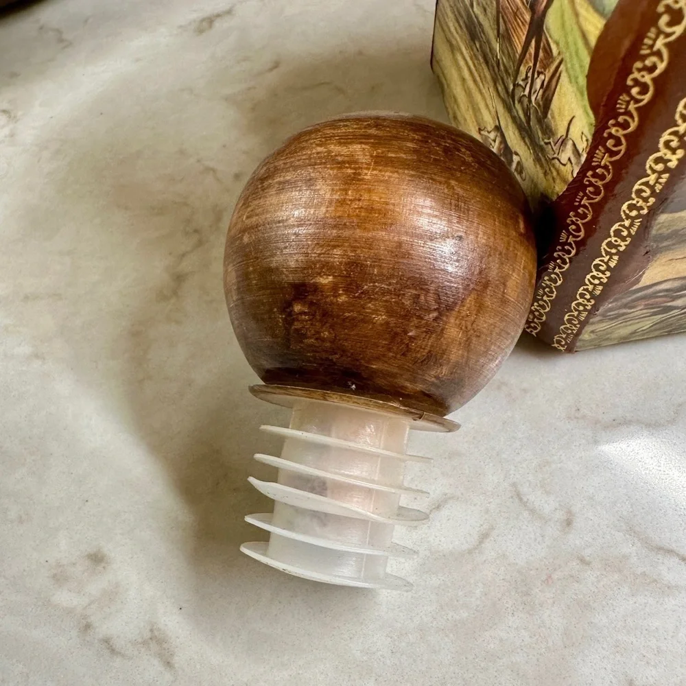VINTAGE, GENUINE ITALIAN LEATHER-WRAPPED, EMPTY, GLASS LIQUOR DECANTER.